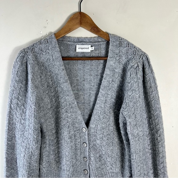 Emproved Puff-sleeve Cardigan Style A2212 In Dove Grey Size Small - Picture 7 of 15